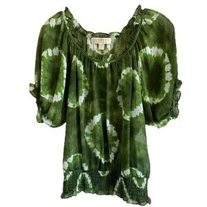 MICHAEL Michael Kors Sheer Green White Tie Dye Pullover Top Sz S